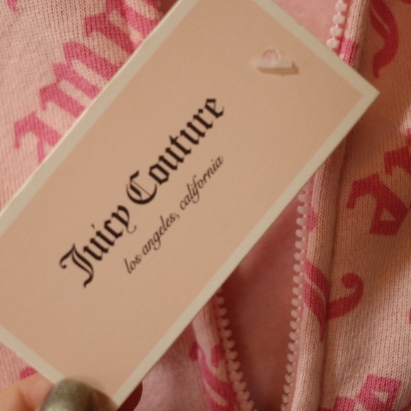 Juicy Couture Pink Spellout All Over Print Hoodie Full Zip Hoodie Girls 6X - Picture 8 of 11